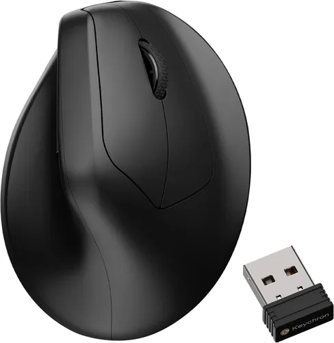 Vista 6 de Keychron M5 - Ratón ergonómico inalámbrico, compacto y vertical con rueda para el pulgar, clics silenciosos, 2.4 GHz/Bluetooth/recargable con cable