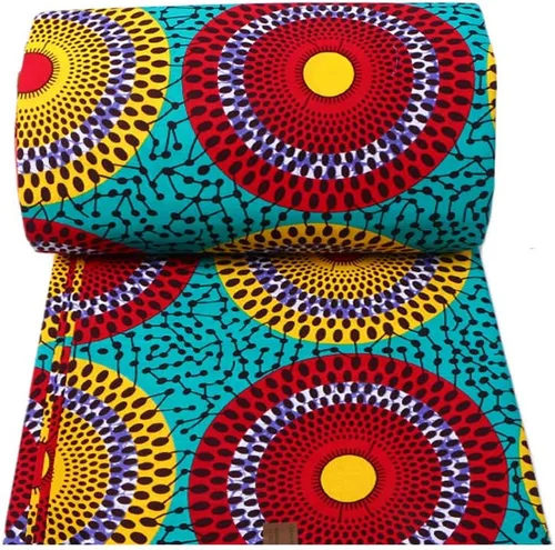 Vista 3 de BintaRealWax Tela africana de 6 yardas 100% algodón Ankara Kente Print Fabric Paño geométrico circular rojo de la impresión de la cera