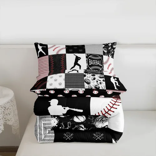 Vista 3 de Erosebridal - Juego de edredón individual para niños con diseño de béisbol y sóftbol, juego de cama deportivo acolchado para niños, edredón