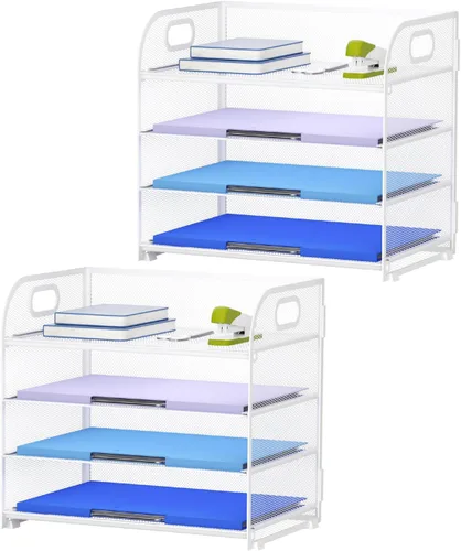 Vista 9 de Marbrasse Organizador de Papel de 4 Niveles Bandeja para Cartas - Organizador de Archivos de Escritorio de Malla con Asa, Organizador Clasificador