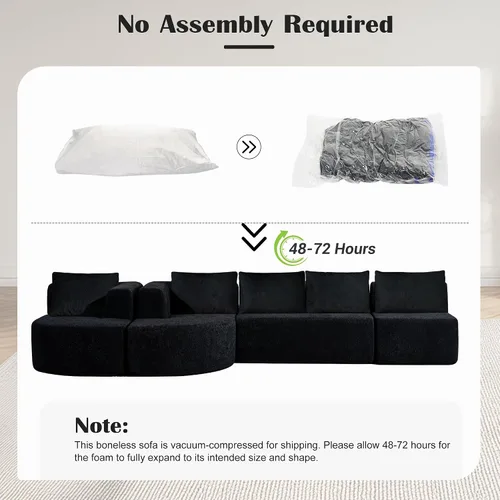 Vista 7 de Sofá modular modular de 144 pulgadas, sofá de nube en forma de U de gran tamaño, color negro No Assembly Required • 22" Deep Memory Foam Seat •