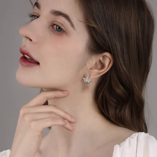 Vista 5 de Aretes de plata de ley con diseño de abeja, chapados en oro, aretes colgantes con cierre de palanca para mujeres, regalos de joyería para mujeres