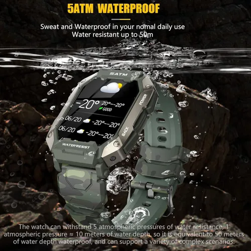 Vista 5 de Relojes inteligentes para hombres, reloj de fitness de 1.71 pulgadas con monitor de presión arterial de frecuencia cardíaca, reloj inteligente