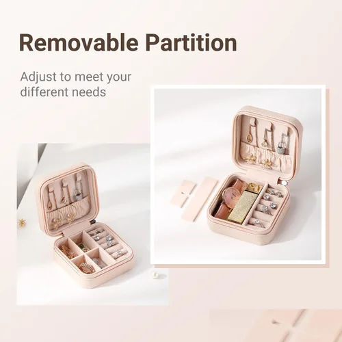 Vista 5 de Casegrace - Mini joyero portátil de viaje de cuero para joyas, organizador de anillos, caja de regalo para niñas y mujeres