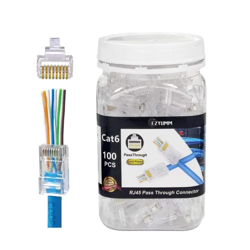 Vista 8 de EZYUMM Paquete de 20 Conectores de Paso RJ45 Blindados Cat6, Conector RJ45 Cat6a Chapado en Oro, Conector Cat6a Premium para Cable Ethernet FTP/STP
