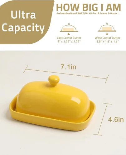 Vista 5 de Sweejar Mantequillera de cerámica con tapa para encimera, recipiente para mantequilla de porcelana con mango de perilla, recipiente para mantequilla