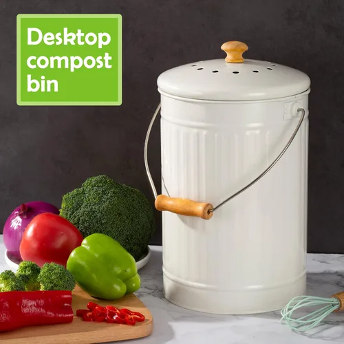 Vista 7 de Cubo de compost de cocina de 1.7 galones, contenedor de compost para encimera interior con tapa, cubo de compost 100% a prueba de óxido con filtros