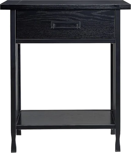 Vista 3 de Leick Home 11222-BK Ironcraft - Mesita de noche rústica con un cajón, color negro lavado