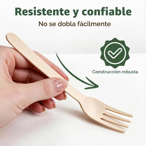 Vista 4 de LotFancy Tenedores desechables, 100 tenedores de madera, 6.2 pulgadas, biodegradables compostables, ideales para camping, picnic, cenas, suministros