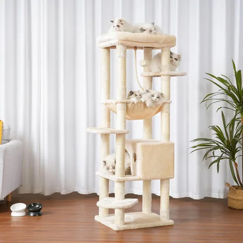 Vista 8 de Heybly Árbol para Gatos para Gatos Grandes de 20 libras de Servicio Pesado, Torre para Gatos XXL de 60 pulgadas para Gatos de Interior, Condominio
