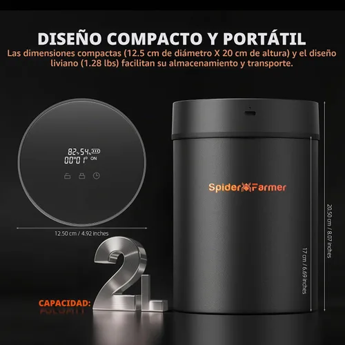Vista 4 de Spider Farmer Envase al vacío Smart Curing Jar 2L para almacenamiento