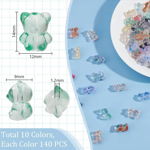 Vista 2 de PH PandaHall 140 cuentas de cristal de oso de 10 colores, cuentas espaciadoras de vidrio hechas a mano, cuentas de oso lindas cuentas de oso sueltas