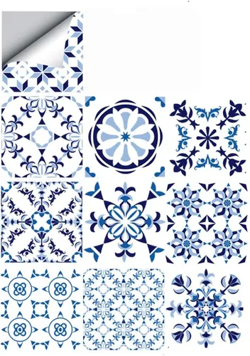 Vista 11 de 25 calcomanías de azulejos de estilo marroquí, 4x4 pulgadas (10x10cm) murales tradicionales de bricolaje, calcomanías de azulejos impermeables a