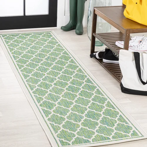 Vista 20 de JONATHAN Y Tapete marroquí con diseño enrejado para interiores y exteriores, 2 x 8 pies, marrón/beige, tejido texturizado de trébol para patio