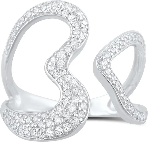 Vista 3 de Anillo de plata de ley con diamantes de imitación y corazón abierto (tamaño 4-9)