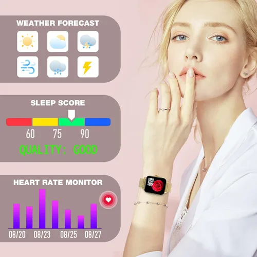 Vista 3 de Reloj inteligente para mujer, rastreador de actividad física con frecuencia cardíaca, presión arterial, monitor de sueño, pantalla táctil HD de 1.69