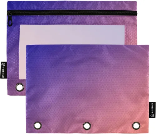 Vista 18 de Estuche naranja para carpeta de 3 anillas, paquete de 2 bolsas para lápices con ventana transparente con cremallera y ojales reforzados, estuche