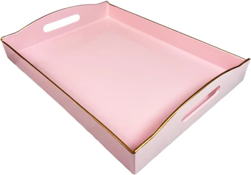 Vista 28 de Bandeja de servir azul con 4 asas, bandeja decorativa de plástico para mesa de café, otomana - Ideal para sala de estar y baño. 15 x 11 x 1.9