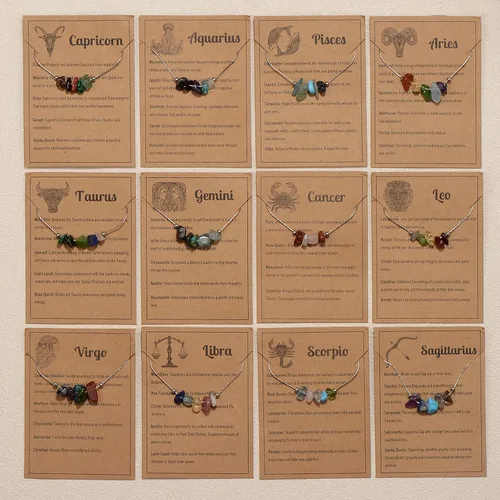 Vista 2 de Gargantilla de piedra natural con signo del zodiaco para mujer, collar de cristales crudos del zodiaco, horóscopo, piedras preciosas curativas