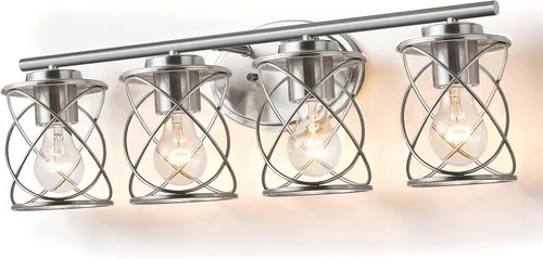 Vista 16 de mavcadonf Luces de Tocador de Baño de 2 Luces, Lámparas de Baño sobre el Espejo, Luz de Tocador Dorado Cepillado, Luces de Pared de Estilo Rústico