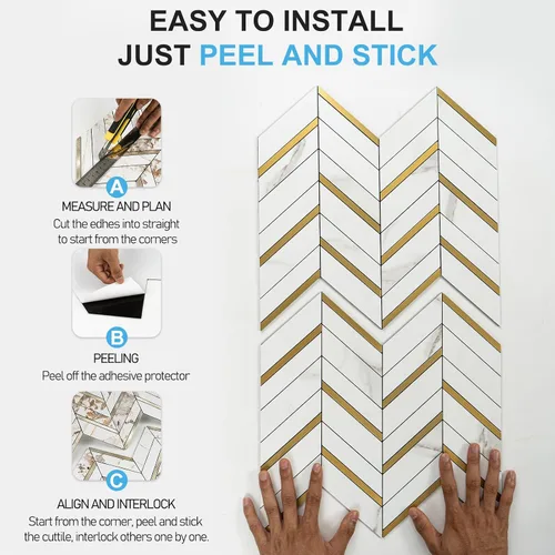 Vista 5 de Protector contra salpicaduras de espiga para despegar y pegar, azulejos de pared autoadhesivos de PVC de 10 hojas para azulejos de salpicaduras