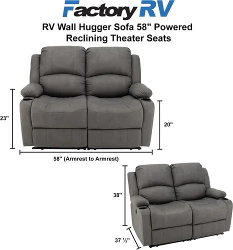 Vista 2 de Camper Comfort Asientos reclinables de pared de 58 pulgadas Sofá reclinable doble Sofá RV Asientos de teatro Muebles
