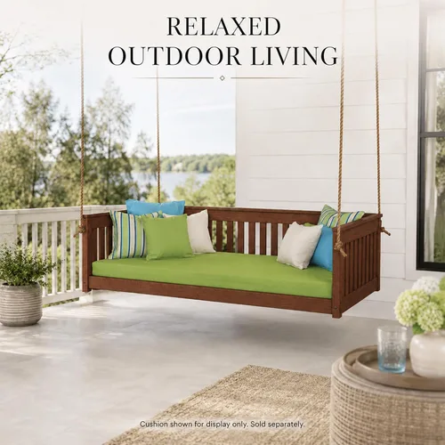Vista 3 de Amish Twin Poly Lumber Wood Hanging Daybed, Antique Mahogany, USA Made Deep Seating Mission Collection HDPE Poly Lumber Twin Daybed with Rope