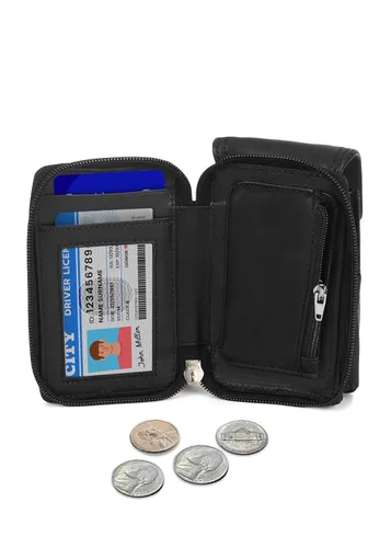 Vista 4 de Leatherboss - Estuche de cuero para cigarrillos con soporte para encendedor y bolsillo con cremallera (negro)
