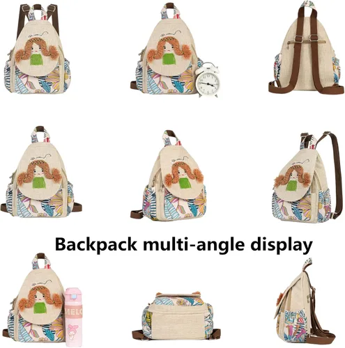 Vista 82 de HUANGGUOSHU Mochila de algodón tejida de algodón bohemio con bordado de lona estilo bohemio con múltiples bolsillos retro linda mochila cartera