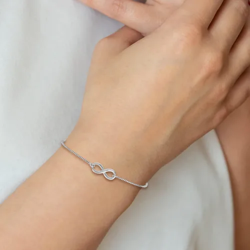Vista 3 de Pulsera ajustable de plata de ley con infinito pulido, fabricada en Italia, Plata de ley, no conocido