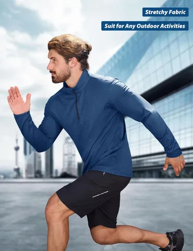 Vista 18 de MAGCOMSEN Sudadera de golf de manga larga con forro polar para hombre, con cremallera de 1/4, térmica, para correr