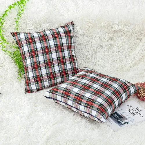 Vista 8 de Paquete de 2 fundas de almohada de cuadros rojos para decoración navideña, fundas de almohada a cuadros de búfalo, fundas de almohada de tartán