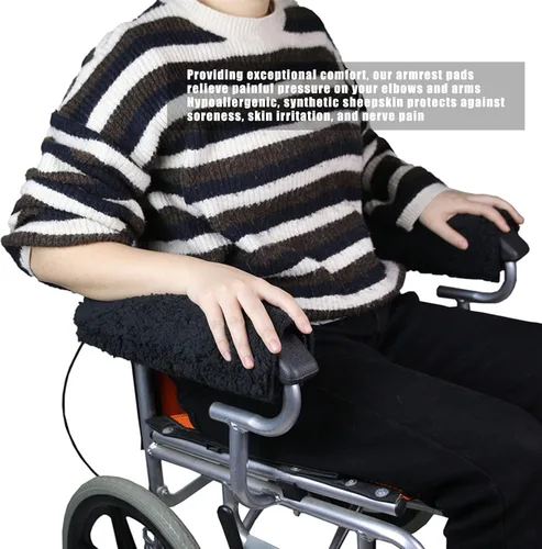 Vista 3 de 1 par de fundas para reposabrazos de silla de ruedas, almohadilla de espuma viscoelástica de piel de oveja extraíble, almohadilla para reposabrazos