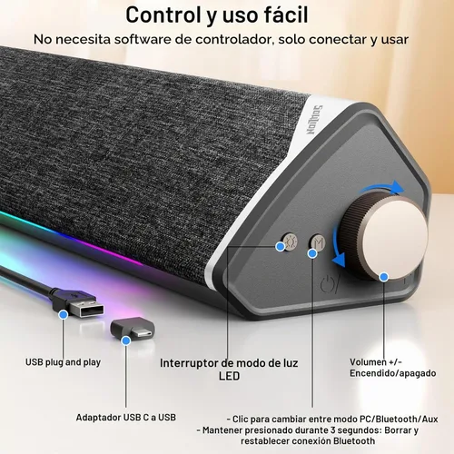 Vista 3 de SOULION Altavoces de computadora Bluetooth con cable alimentados por USB