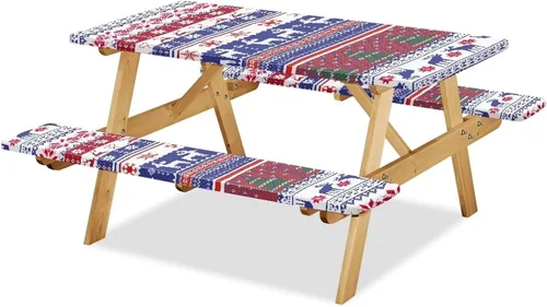 Vista 12 de Juego de 3 calcetines de árbol de Navidad de dibujos animados y galletas, funda de mesa de picnic ajustable con funda de banco, manteles Calcetines