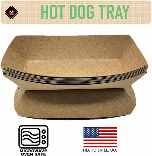 Vista 4 de Mr Miracle Bandeja de papel para perros calientes de 7 pulgadas en papel kraft. Paquete de 25. Desechable, reciclable y totalmente biodegradable.