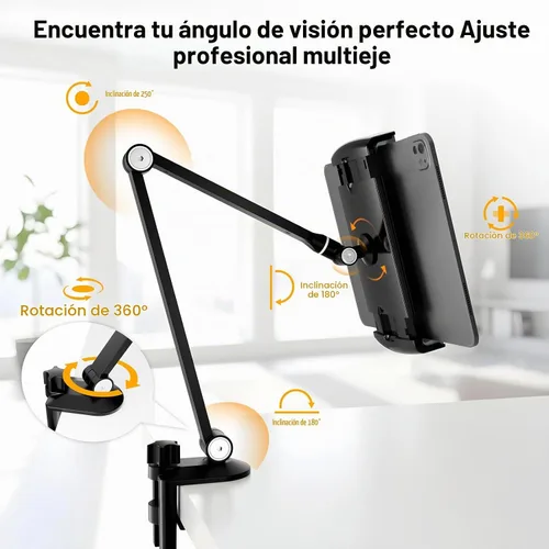 Vista 4 de Soporte para iPad, soporte para tablet giratorio de 360°, soporte