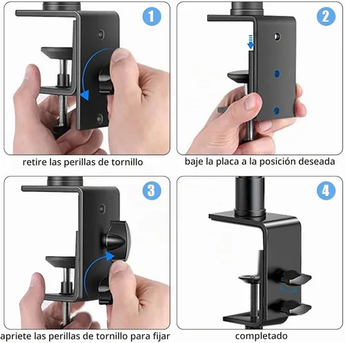 Vista 4 de Paquete de 2 luces clave de transmisión con soporte de escritorio, soporte de abrazadera en C, luz de panel de video regulable para grabación
