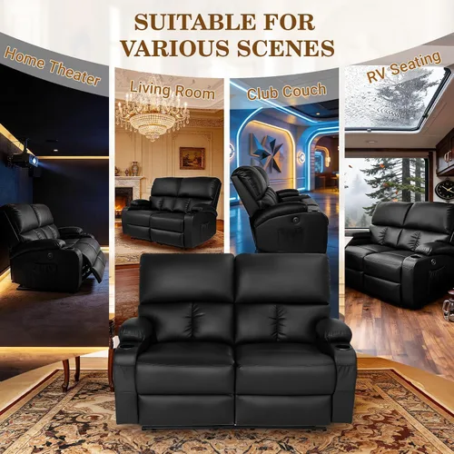 Vista 7 de CHABATREE Sofá reclinable con masaje y calor, asiento de cine en casa, sofá biplaza reclinable manual para caravana con soportes USB/tazas