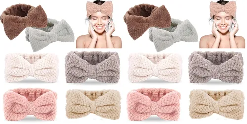 Vista 7 de Whaline Paquete de 6 diademas de spa con diseño de pelerina con lazo elástico para yoga, maquillaje, diadema suave y esponjosa, banda