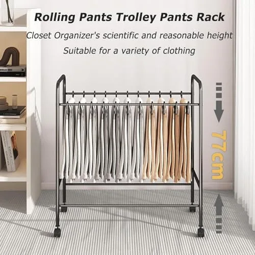Vista 4 de Slide Out Pants Rack Closet Hanger Bar Pull Trousers Tie Belts Scarf Racks Top Mounted Wardrobe Clothes for Closet Retractable,Space-Saving Rolling