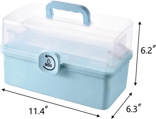 Vista 5 de Sooyee Organizadores y almacenamiento de manualidades, caja de plástico con bandeja plegable de 3 niveles, organizador de almacenamiento