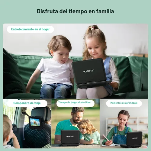 Vista 7 de POFOTO Reproductor de DVD portátil de 9.5 pulgadas para niños y automóvil con pantalla giratoria de 7.5 pulgadas, tiempo de trabajo de 4 a 6 horas