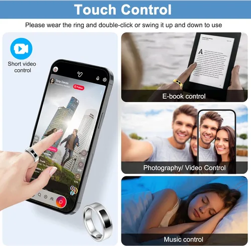 Vista 5 de uaue Anillo inteligente de salud para mujeres y hombres, alerta de vibración, control táctil, anillo de seguimiento de fitness con sueño/salud