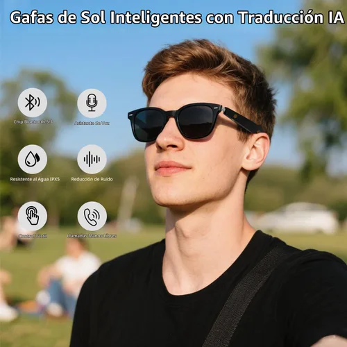 Vista 2 de Lentes inteligentes AI Translator con tecnología GPT, compatible con más de 160 idiomas, traducción en tiempo real, reducción de ruido AI, llamadas