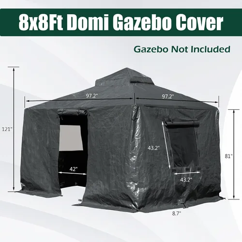 Vista 3 de Domi 2,44 m x 2,44 m Funda Universal de Invierno para Cenadores con Techo Rígido, Cubierta Exterior Impermeable con Paredes Laterales y Ventanas