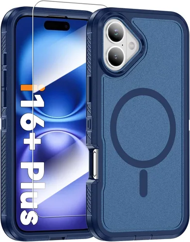 Vista 32 de Funda magnética para iPhone 13/iPhone 14 [compatible con Magsafe] [protector de pantalla de vidrio] [protección de grado militar de doble capa]
