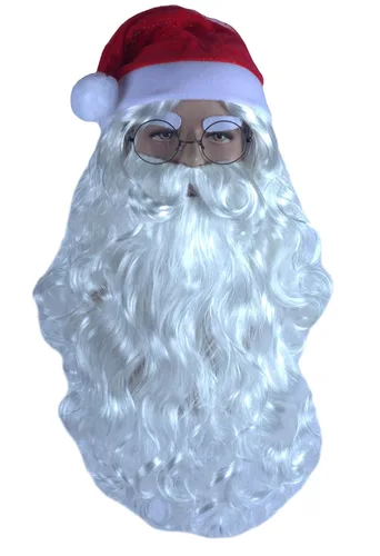 Vista 2 de Angelaicos Santa Claus peluca barba sombrero gafas regalo Navidad larga peluca blanca 4 piezas
