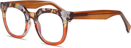 Vista 4 de Viseng Gafas de lectura de moda con bloqueo de luz azul cuadrada para mujer del mundo del espectáculo con estilo +0.0 (naranja)