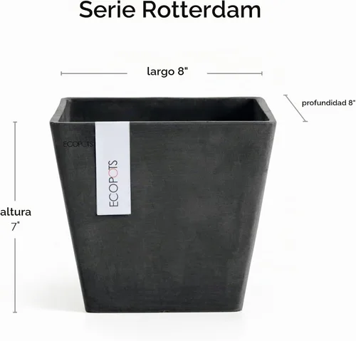Vista 2 de Ecopots Rotterdam - Maceta cuadrada para flores, color gris oscuro, 8 pulgadas